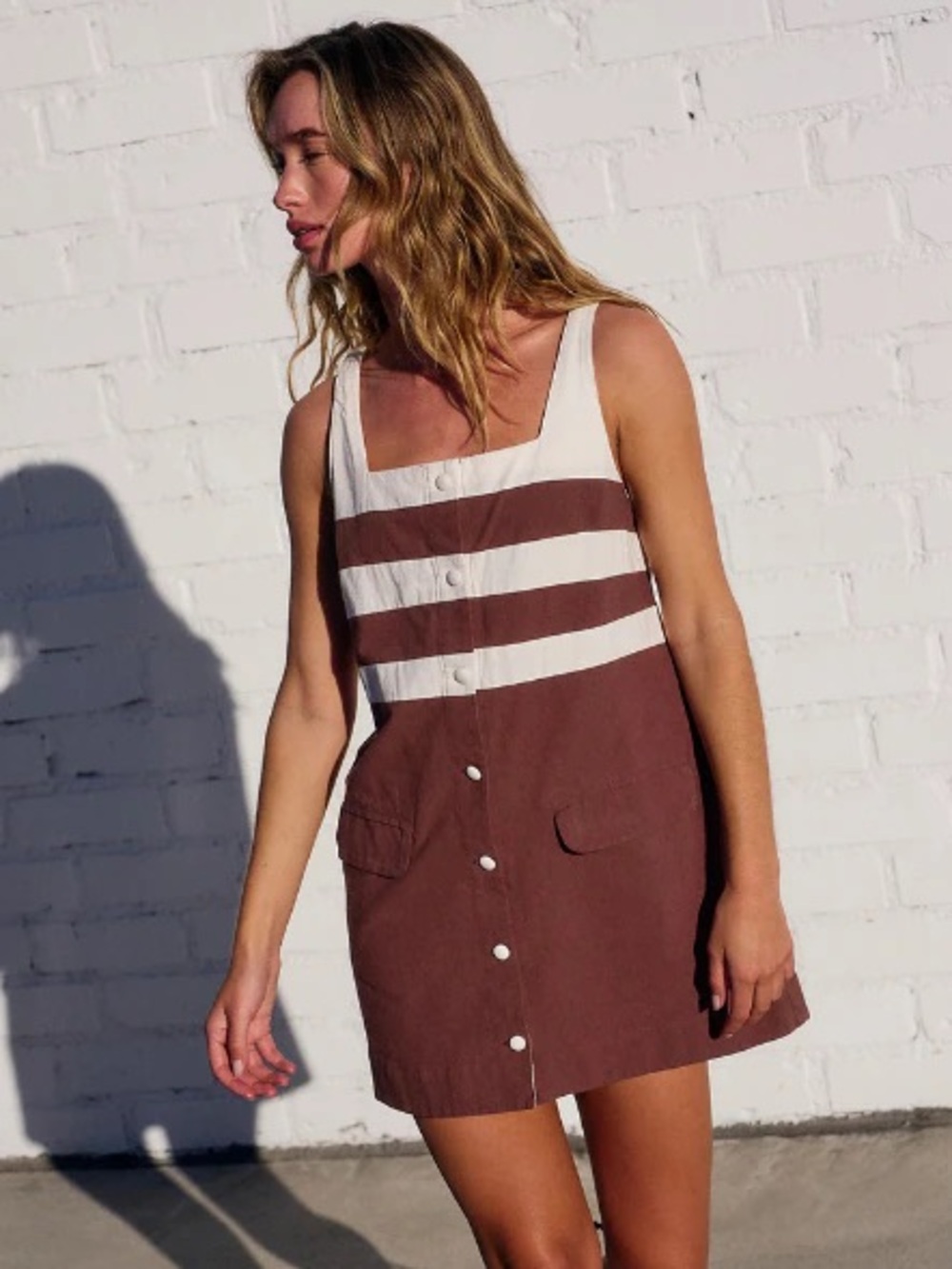 Free People St. Tropez Tunic Mini Dress Brown Cream Striped XS NWT